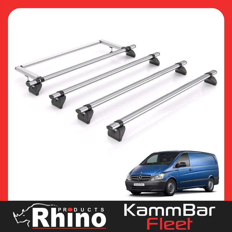 Mercedes Vito (2003-2014) - 4 Rhino Kammbar Pro Roof Bars + Roller (Aluminium)