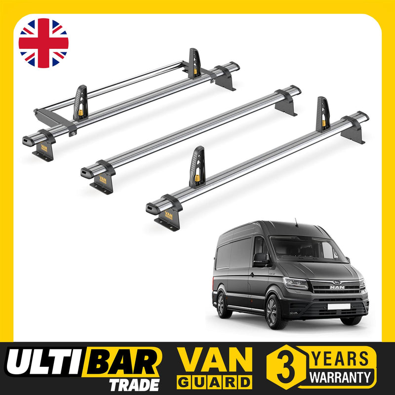 Man TGE Roof Rack for 2017+ H2/H3 Roof 3x Bars & Roller Van Guard UltiBar Trade