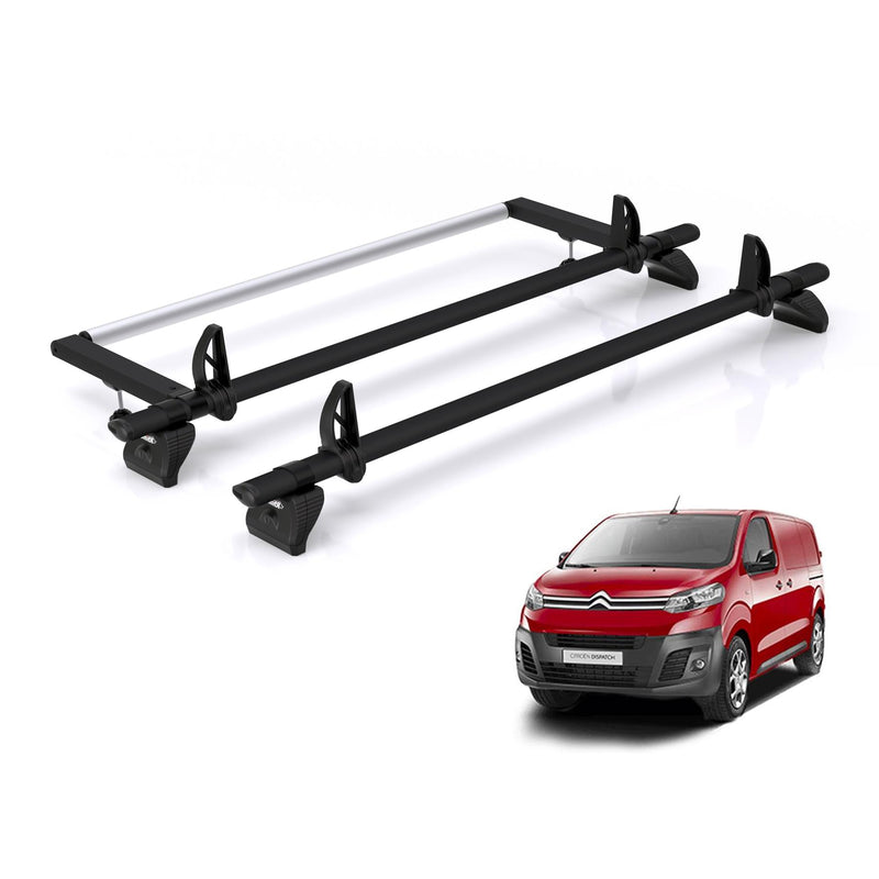 Citroen Dispatch (2016-) - 2 Rhino Kammbar Black Roof Bars + Roller (Aluminium)