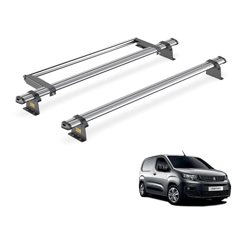 Peugeot Partner (2018-) - 2 Van Guard Ultibar Trade Roof Bars + Roller