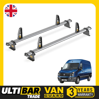 VW Crafter Roof Rack for 2006-2017 2x Roof Bars + Loadstops Van Guard Ulti Trade
