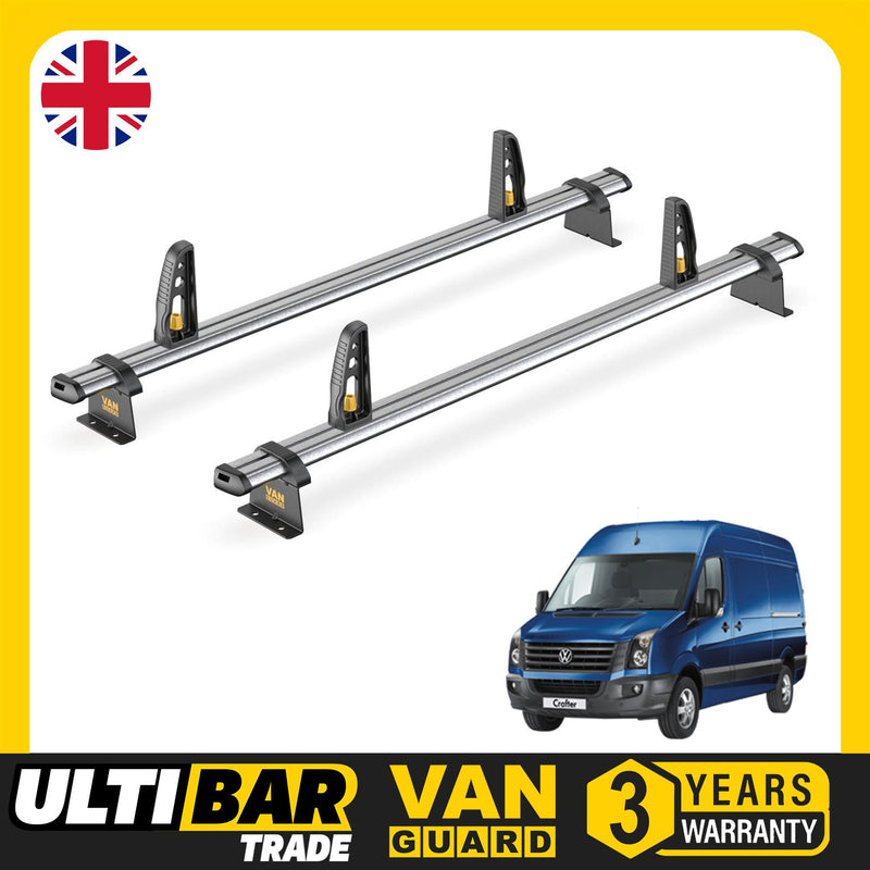 VW Crafter Roof Rack for 2006-2017 2x Roof Bars + Loadstops Van Guard Ulti Trade