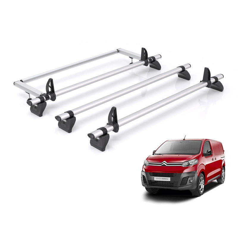 Citroen Dispatch (2016-) - 3 Rhino Kammbar Pro Roof Bars + Roller (Aluminium)