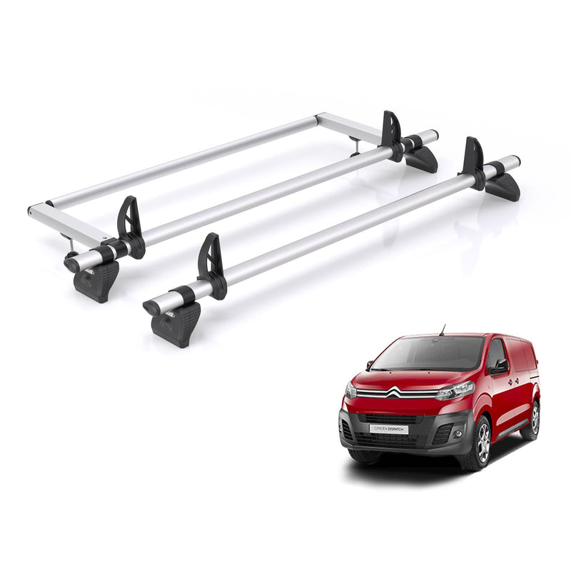 Citroen Dispatch (2016-) - 2 Rhino Kammbar Pro Roof Bars + Roller (Aluminium)