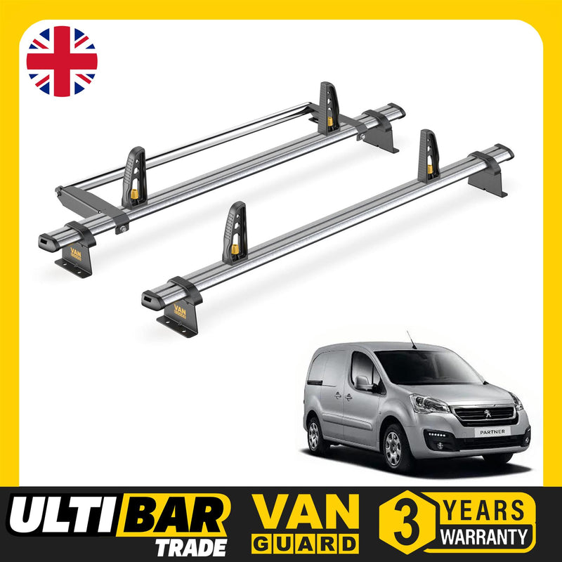 Peugeot Partner Roof Rack (2008-2018 SWB) 2x Bars & Roller Van Guard Ulti Trade
