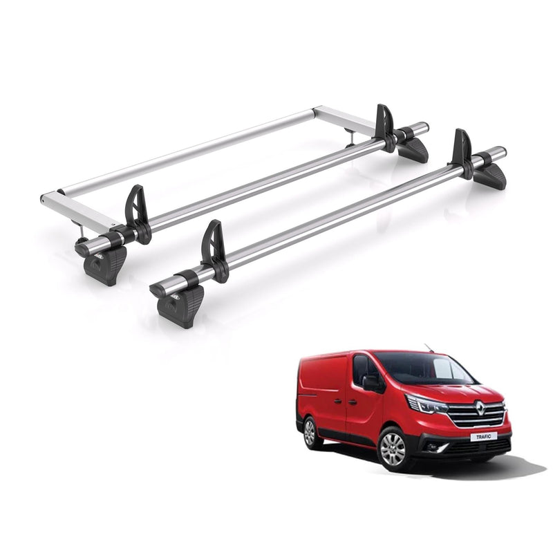Renault Trafic (2014-) - 2 Rhino Kammbar Fleet Roof Bars + Roller (Steel)
