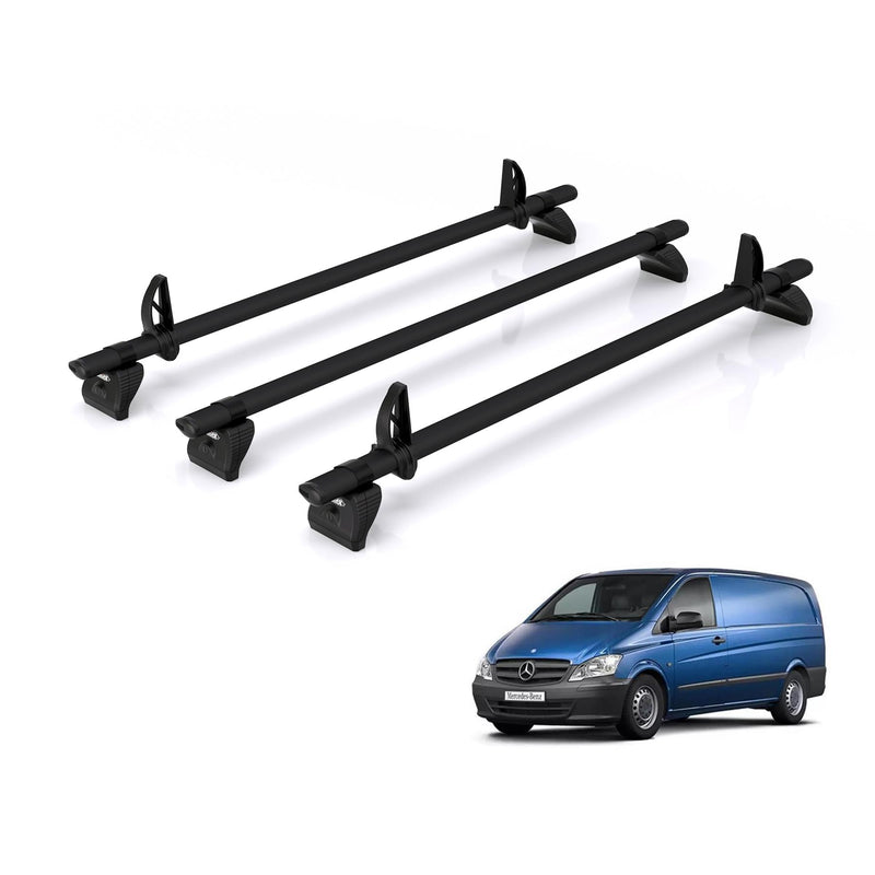 Mercedes Vito (2003-2014) - 3 Rhino Kammbar Black Roof Bars (Aluminium)