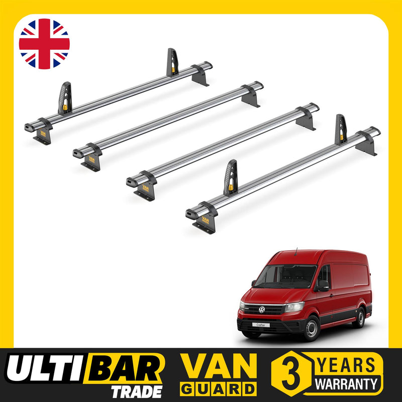 VW Crafter Roof Rack for 2017+ 4x Roof Bars + Loadstops Van Guard UltiBar Trade