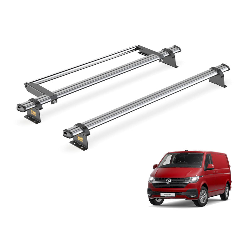 VW Transporter (2015-2024) - 2 Van Guard Ultibar Trade Roof Bars + Roller