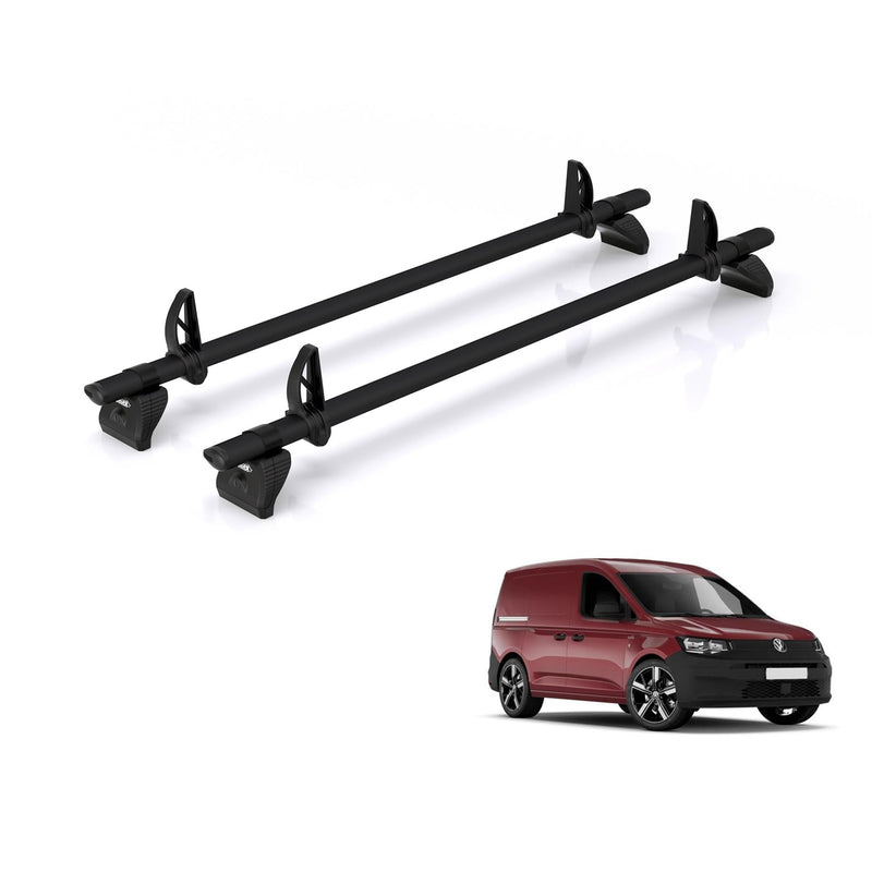 VW Caddy (2020-) - 2 Rhino Kammbar Black Roof Bars (Aluminium)