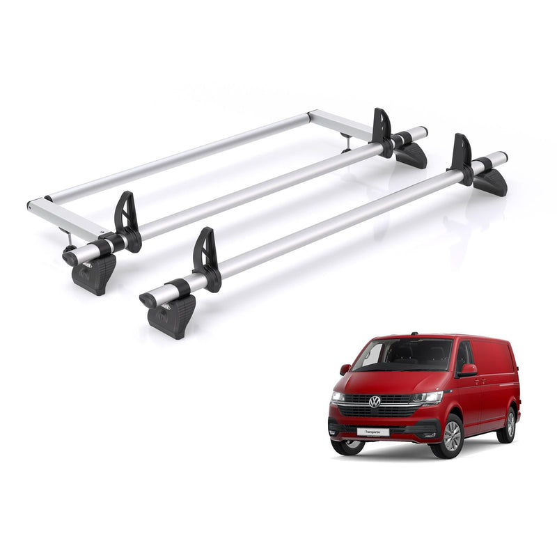 VW Transporter (2003-2024) - 2 Rhino Kammbar Pro Roof Bars + Roller (Aluminium)