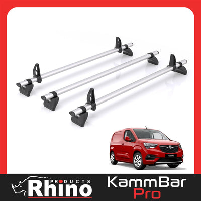 Vauxhall Combo (2018-) - 3 Rhino Kammbar Pro Roof Bars (Aluminium)