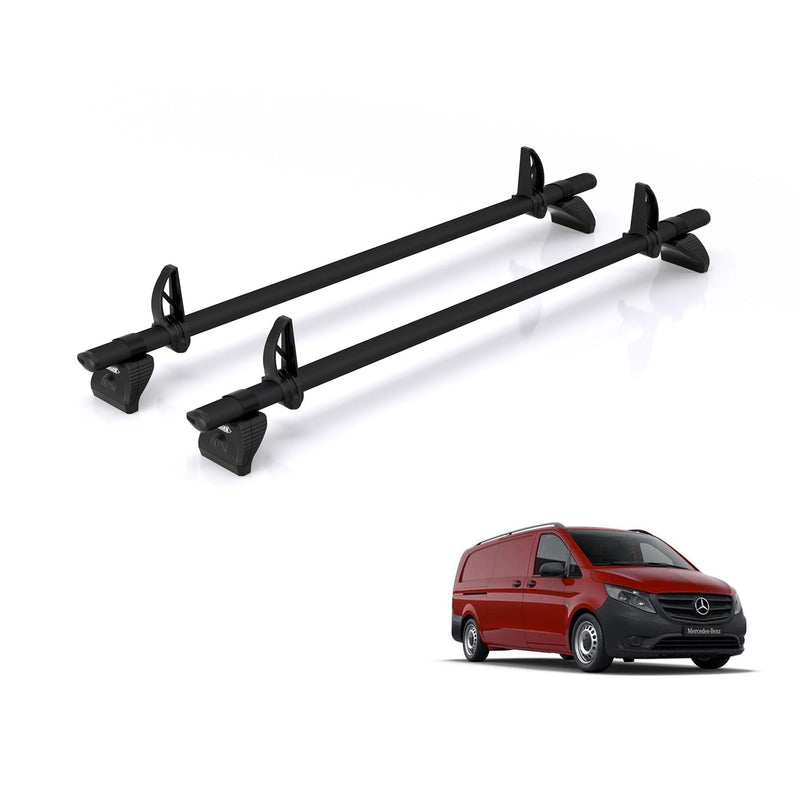 Mercedes Vito (2014-) - 2 Rhino Kammbar Black Roof Bars (Aluminium)