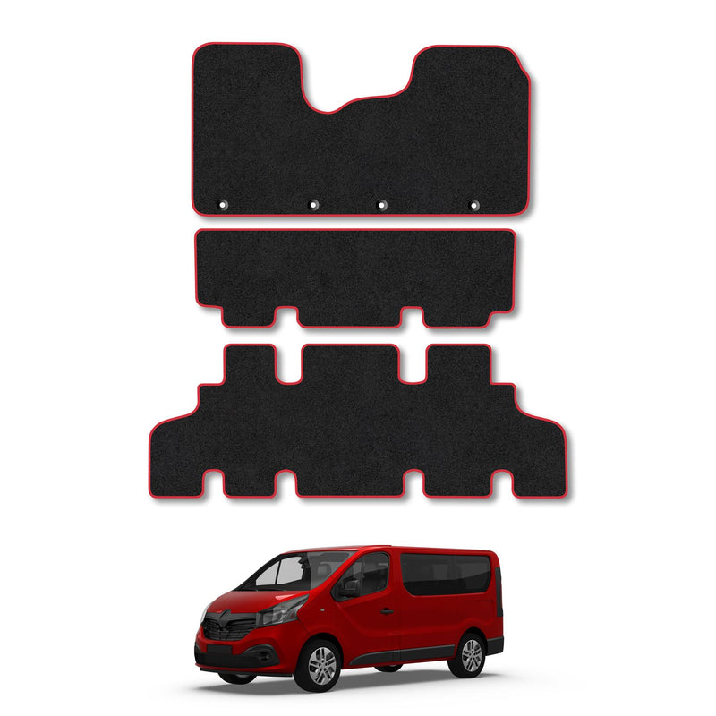 Renault Trafic (2014+) [Minibus] Carpet Floor Mat Red Trim