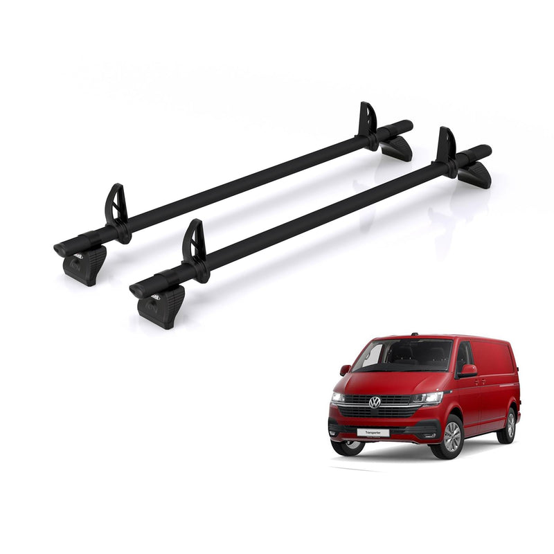 VW Transporter (2003-2024) - 2 Rhino Kammbar Black Roof Bars (Aluminium)