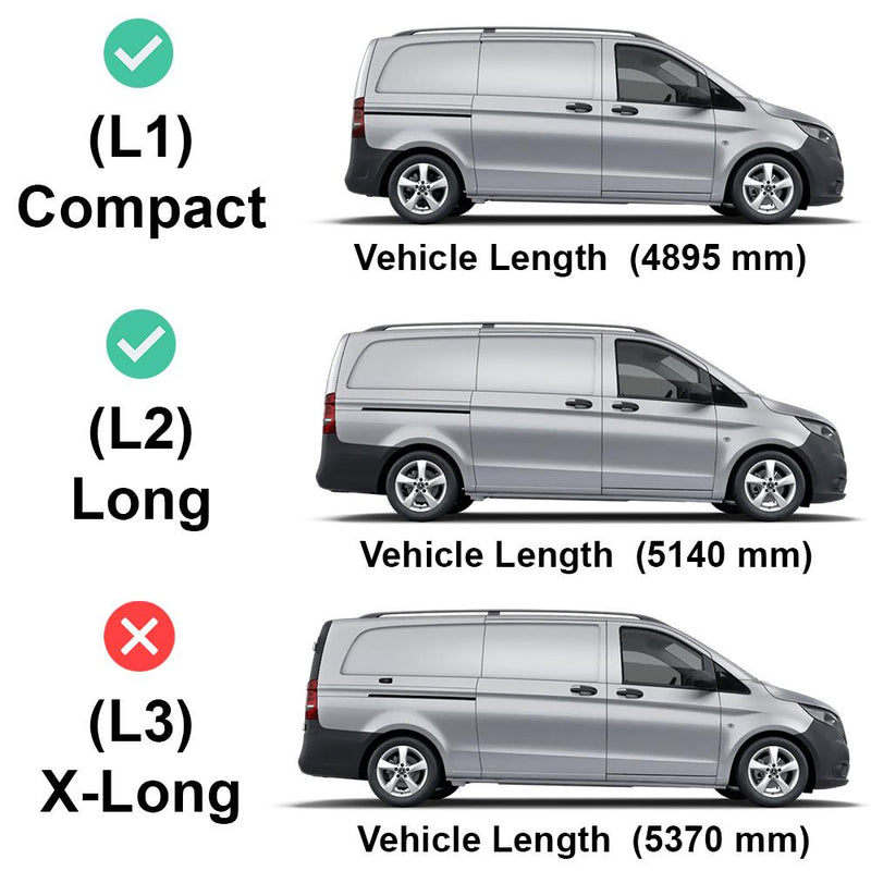 Mercedes Vito (2014-) - 3 Rhino Kammbar Fleet Roof Bars + Roller (Steel)