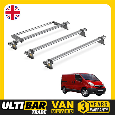 Vauxhall Vivaro (2001-2014) - 3 Van Guard Ultibar Trade Roof Bars + Roller