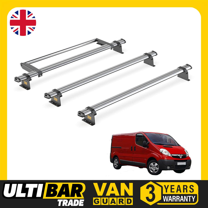 Vauxhall Vivaro (2001-2014) - 3 Van Guard Ultibar Trade Roof Bars + Roller