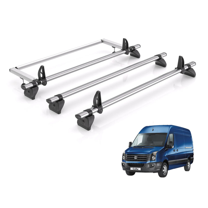 VW Crafter (2006-2017) - 3 Rhino Kammbar Fleet Roof Bars + Roller (Steel)