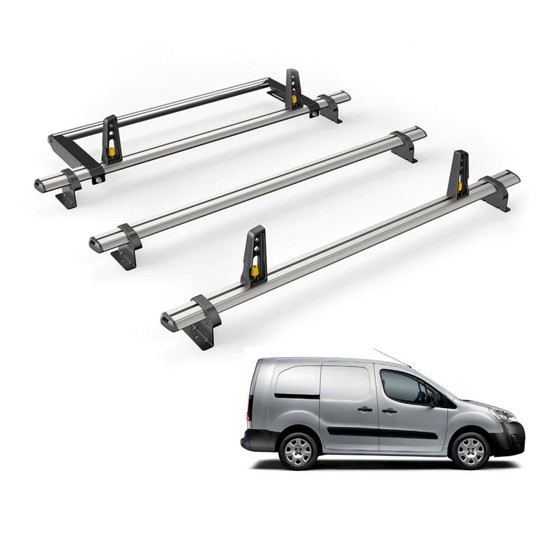 Peugeot Partner (2008-2018) - 3 Van Guard Ultibar Plus Roof Bars + Roller