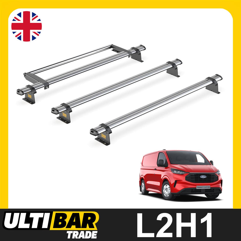 Ford Transit (2024-) Custom - 3 Van Guard UltiBar Trade Roof Bars + Roller