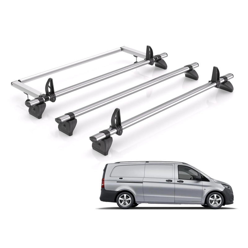Mercedes Vito (2014-) - 3 Rhino Kammbar Fleet Roof Bars + Roller (Steel)