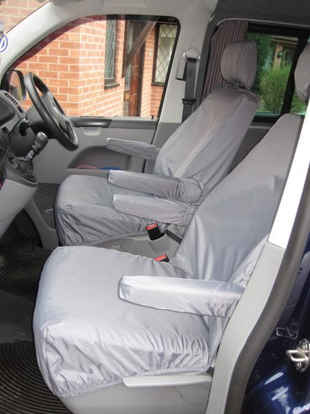 VW Transporter (T6 2015-) - Tailored Front Row w/ Armrests Seat Covers in Black (1+1)