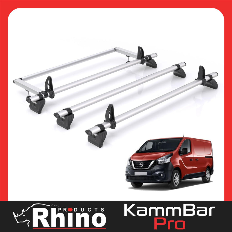 Nissan NV300 (2016-2021) - 3 Rhino Kammbar Pro Roof Bars + Roller (Aluminium)