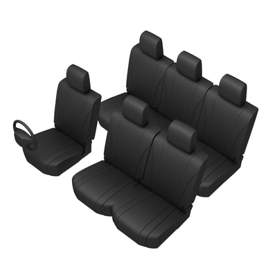 Ford Transit (2013-) Custom Front & Rear Black Seat Cover Bundle With Work Tray [DCIV/ Crew Cab]