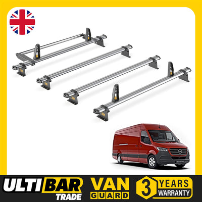 Mercedes Sprinter Roof Rack 2018+ H2 Roof 4x Bars & Roller Van Guard Ulti Trade