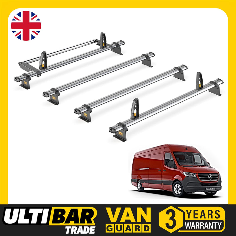 Mercedes Sprinter Roof Rack 2018+ H2 Roof 4x Bars & Roller Van Guard Ulti Trade