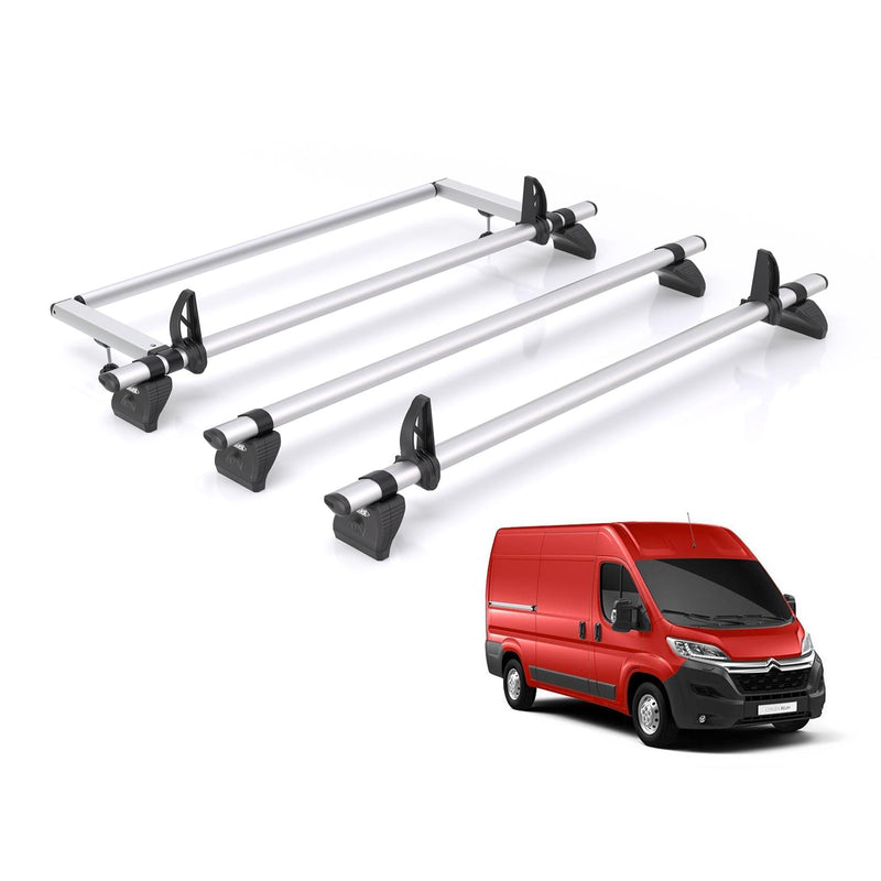Citroen Relay (2006-) - 3 Rhino Kammbar Pro Roof Bars + Roller (Aluminium)