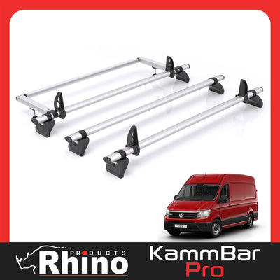 VW Crafter (2017-) - 3 Rhino Kammbar Pro Roof Bars + Roller (Aluminium)