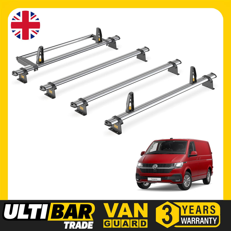 VW Transporter Roof Rack for 2015+ SWB [Tailgate] 4x Bars Bundle Van Guard Trade