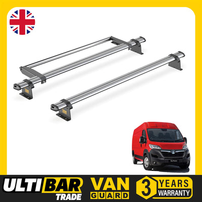 Vauxhall Movano (2010-2021) - 2 Van Guard Ultibar Trade Roof Bars + Roller