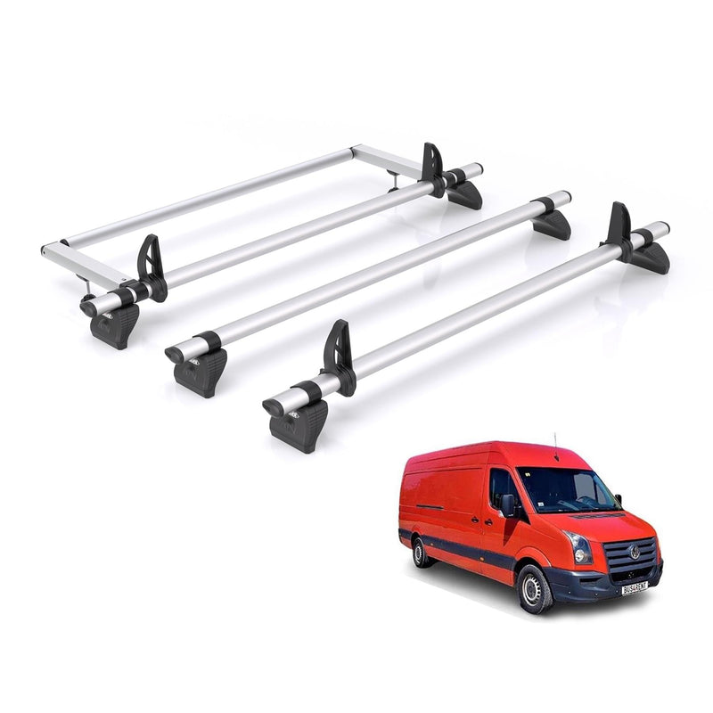 VW Crafter (2006-2017) - 3 Rhino Kammbar Pro Roof Bars + Roller (Aluminium)