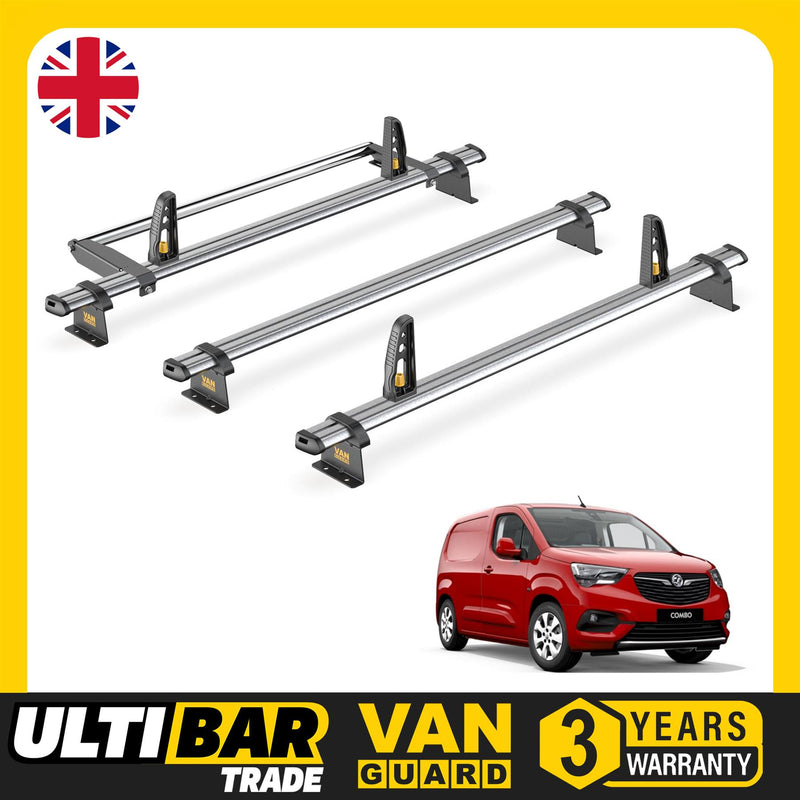 Vauxhall Combo Roof Rack for 2018+ [L1] 3x Bars & Roller Van Guard UltiBar Trade