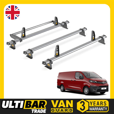 Toyota ProAce Roof Rack for (2016+ LWB) 3x Bars + Roller Van Guard UltiBar Trade