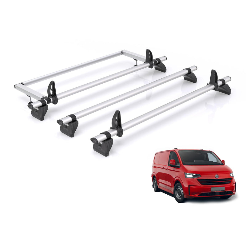 VW Transporter (2024-) - 3 Rhino Kammbar Pro Roof Bars + Roller (Aluminium)