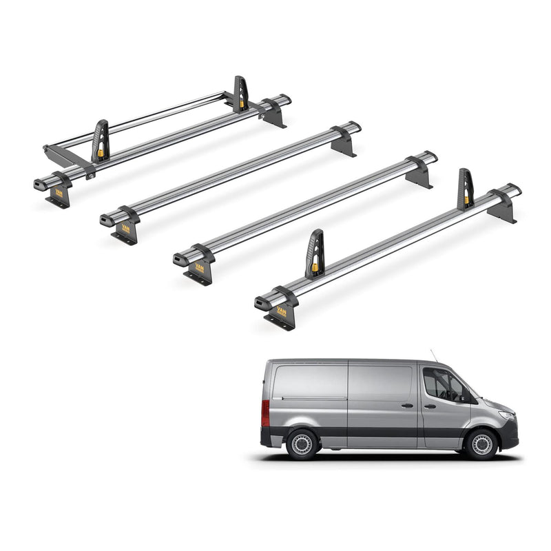 Mercedes Sprinter Roof Rack 2018+ L2H1 4x Bars & Roller Van Guard UltiBar Trade