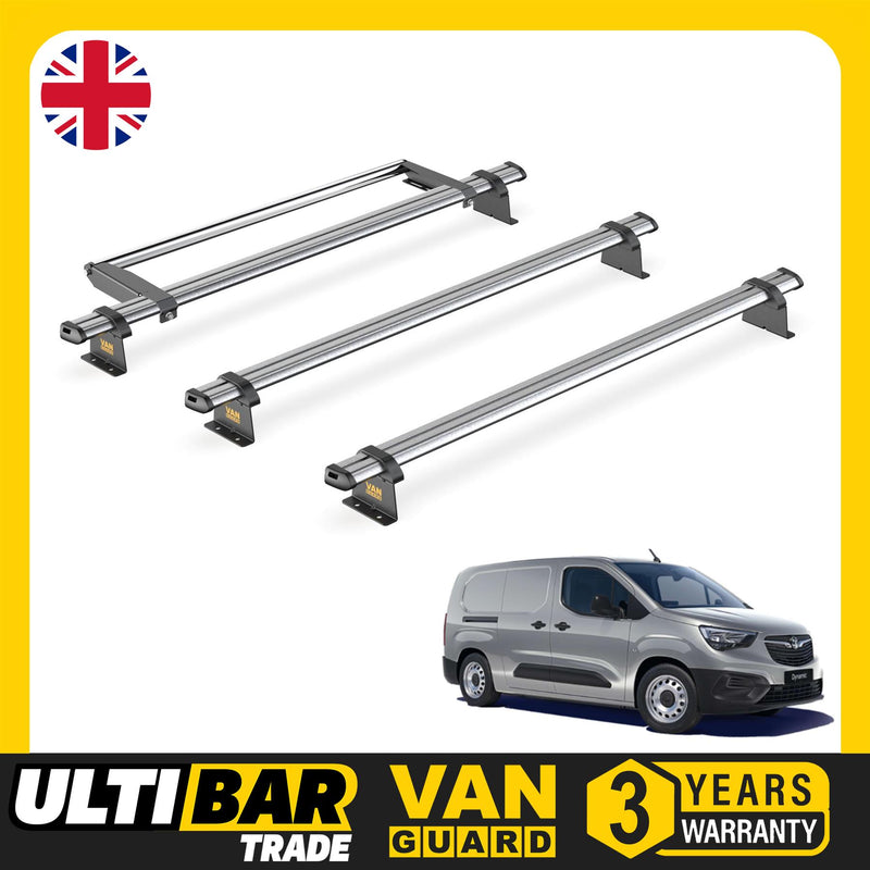 Vauxhall Combo (2018-) - 3 Van Guard Ultibar Trade Roof Bars + Roller