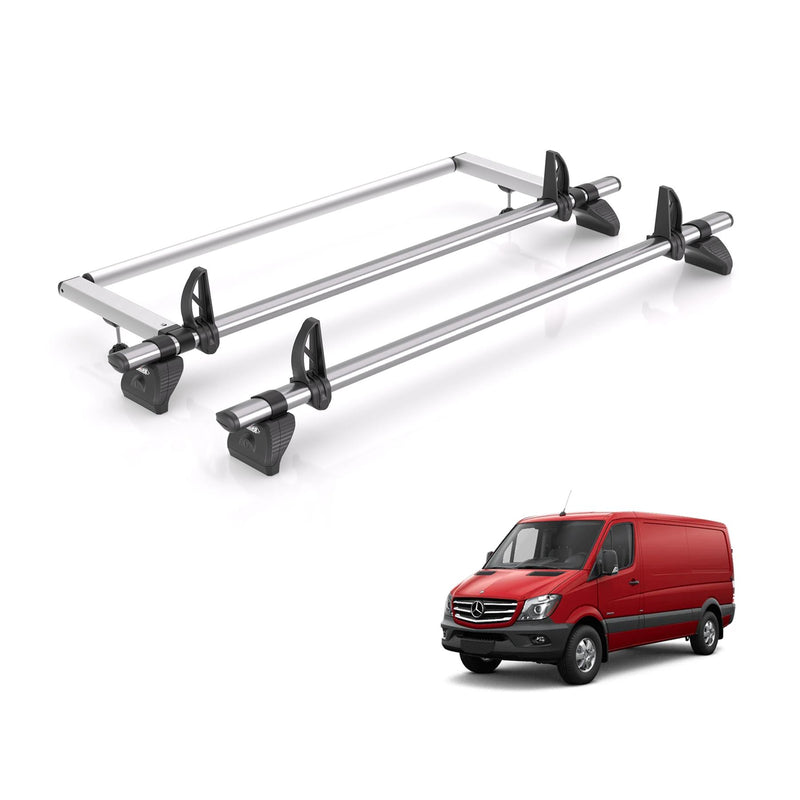 Mercedes Sprinter (2006-2018) - 2 Rhino Kammbar Fleet Roof Bars + Roller (Steel)