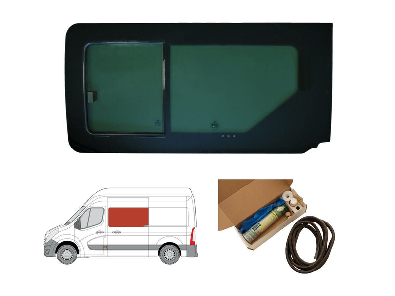 Renault Master (2010-2024) Passenger Side Opening Window Privacy Camper Glass with Fitting Kit