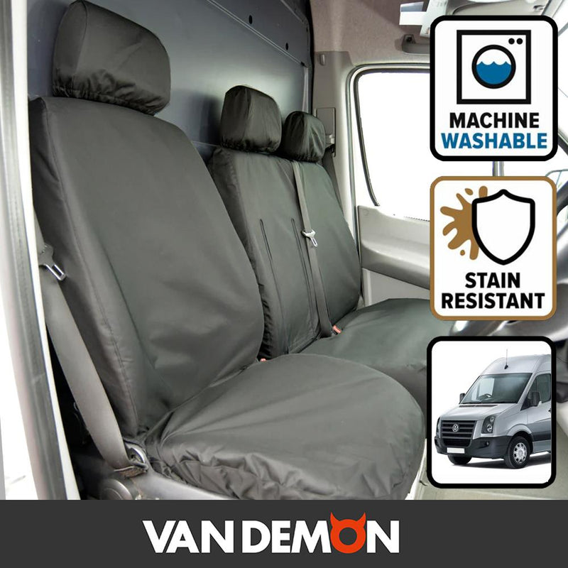VW Crafter (2012-2017) - Tailored Front Row Pass. Armrest Seat Covers in Black (1+2)