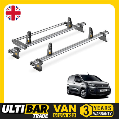Peugeot Partner Roof Rack (2018+ Standard) 2 Bars & Roller Van Guard Ulti Trade