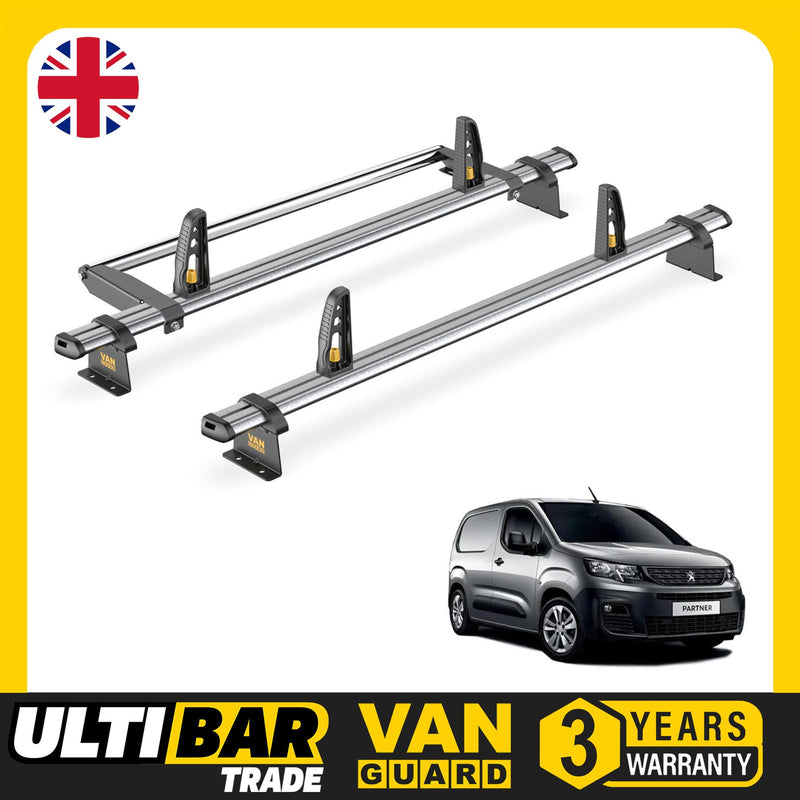 Peugeot Partner Roof Rack (2018+ Standard) 2 Bars & Roller Van Guard Ulti Trade