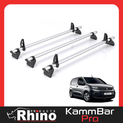 Peugeot Partner (2018-) - 3 Rhino Kammbar Pro Roof Bars (Aluminium)