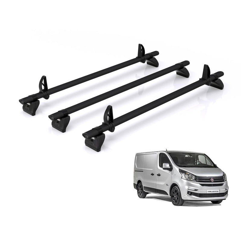Fiat Talento (2016-2020) - 3 Rhino Kammbar Black Roof Bars (Aluminium)