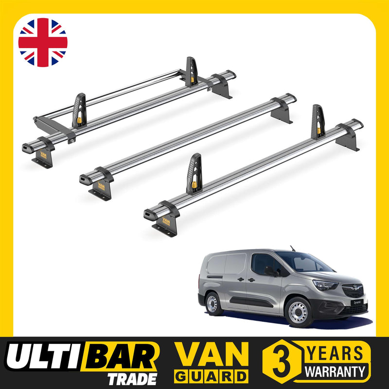 Vauxhall Combo Roof Rack for 2018+ [L2] 3x Bars & Roller Van Guard UltiBar Trade