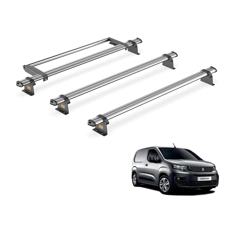 Peugeot Partner (2018-) - 3 Van Guard Ultibar Trade Roof Bars + Roller